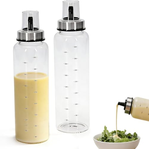 Punorric 2-Pack Salad Dressing Shaker with lid - 500ml/17.6oz Borosilicate Glass Sauce Bottle, Leak-Proof Oils Vinegars & Salad Dressings Container, Condiment Bottle for marinades, Honey, Syrup - B