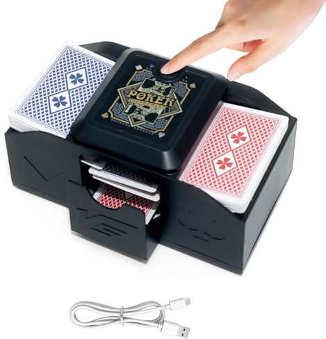 Automatischer Kartenmischer Elektrische Kartenmischmaschine für 2 Kartensätze 2 Modi Geräuscharmer Mischmaschine für Kartenspiele Texas Hold'em Poker Heimkartenspiele Blackjack (Batteriebetrieben)