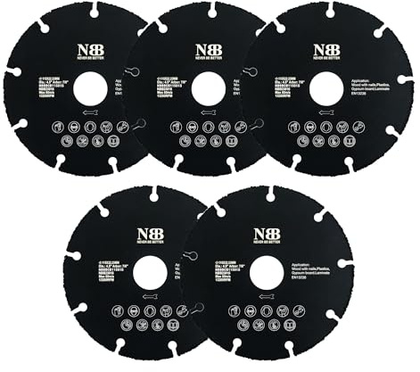 NBB Disco da taglio in carburo per tagliare legno con chiodi laminati plastica e cartongesso profili in alluminio sega in carburo lama in carburo di tungsteno per smerigliatrice (5, 115mm)