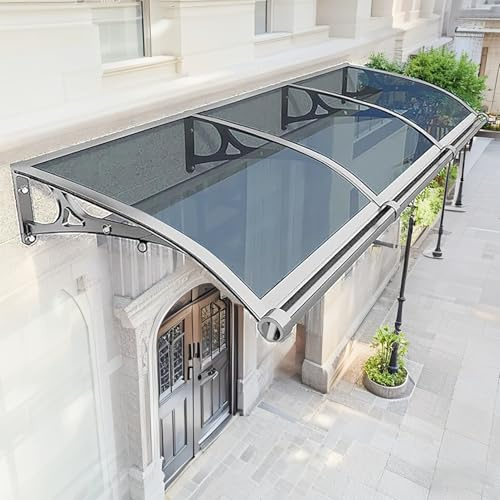 Ddasam Marquesina Exterior, Techo de Policarbonato, Soporte de Aluminio Negro, Resistente a UV, Lluvia y Nieve, para Puertas y Ventanas, Fácil Montaje