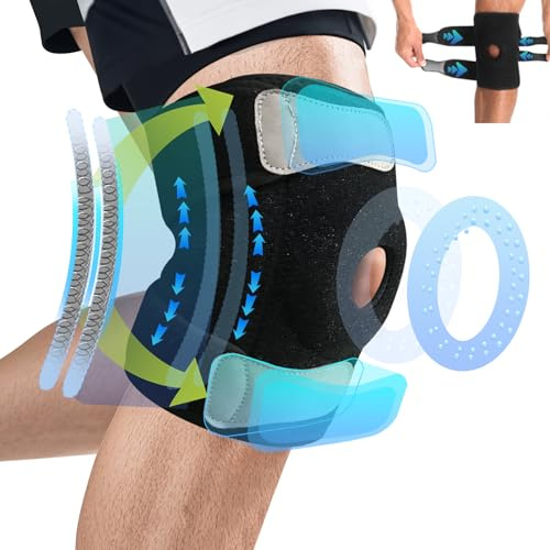 Kniebandage Männer Damen Bandage Knie Stabilisierung bei Meniskus, Arthrose, ACL Kniestütze mit Kettverschluss, Stabilisatoren,Gel Pads Kniebandage Verstellbare & Atmungsaktiv Knee Support für Sport