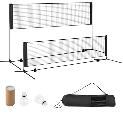 COSTWAY Badmintonnät utomhus 310 cm, volleybollnät trädgård, badmintonnät höjdjusterbart med 2 federbollar & väska, bärbart badmintonset med nät för badminton tennis volleyboll (Svart)