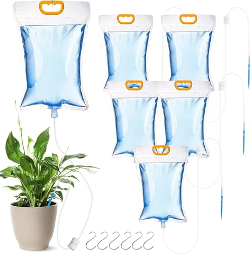 6 Stück 3,5L Pflanzen Bewässerung Tropfbewässerungsbeutel, Automatische Bewässerungssystem mit Verstellbarem Durchfluss Ventil, Urlaubsbewässerung für Topfpflanzen Indoor Balkon Garten
