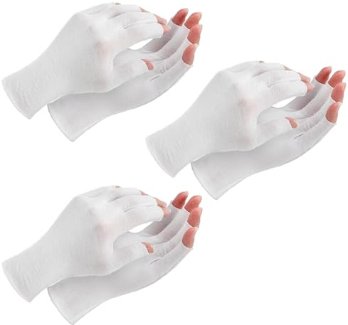 3 pares de guantes de algodón blancos sin dedos neurodermatitis guantes resistentes al sudor transpirables guantes de algodón protección UV para manos secas dormir pantalla táctil spa tratamiento de