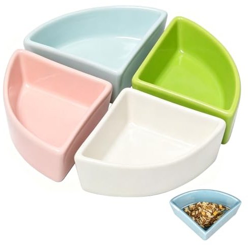 4 Stück Hamster Futternapf, 7.7 × 7.7 × 3.5 cm Keramik Hamsternapf, 4 Farben Petite Trinknapf Dreieckig Wassernapf Hamsterschüssel Ecktoilette für Kleintier Hamster Hedgehog Meerschweinchen