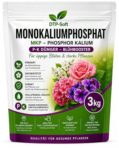 DTP-SOFT Monokaliumphosphat Dünger 3kg/3000g - MKP P-K Dünger wasserlöslich - Blühdünger und Kalium Phosphor für Tomaten, Gemüse, Obstpflanzen, Balkonpflanzen - chlorfrei