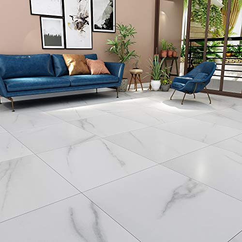 Livelynine 32 Tiles Vinyl Flooring Self Adhesive Floor Tiles Bathroom Flooring White Laminate Lino Kitchen Stick on Floor Tile Hallway 30CMX30CM Adhesive Floors Stickers