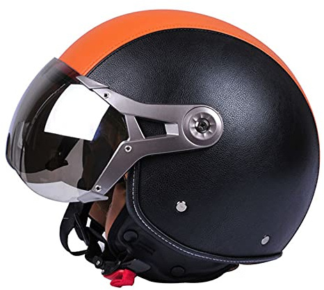 Vintage Motorrad Jethelm Motorrad Jet Crash Helm Leichter Sicherheits-Elektro-Biker-Helm ECE/DOT-Geprüft Retro Mit Visier Scooter Pilot Helm Für Männer Und Frauen,Black orange,XL