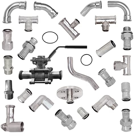 Press Fitting aus Edelstahl M-Kontur Bogen Winkel Muffe T-Stück Wunschgröße einfach auswählen - Kugelhahn i/i 15 mm