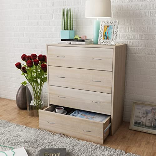 Makastle Kommode mit 4 Schubladen Mehrzweckschrank Sideboard Aufbewahrungsschrank Schubladenschrank für Wohnzimmer Esszimmer Schlafzimmer Flur, 60×30,5×71 cm Eichenbraun