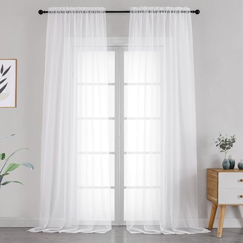 OVZME 2 Pack White Sheer Curtain Panels - 120 Inches Length Light Filtering Sheer Curtains for Living Room, Extra Long Elegant Window Treatments for Sliding Glass Door, Each 42 W x 120 L