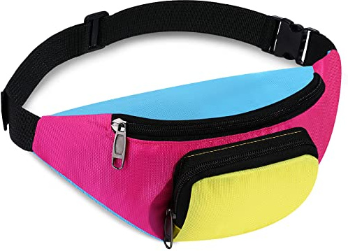 Xuniea 80er Kostüme Neon Gürteltasche 2 Taschen Verstellbare Damen Hüfttaschen für 80er Mottoparty Festivals Kostüme
