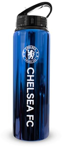 Hy-Pro officiellt licensierad Chelsea F.C 750 ml aluminium UV-flaska, integrerad hopfällbar strå, neokromfinish, läckagesäker, lätt, BPA-fri, barca, blues