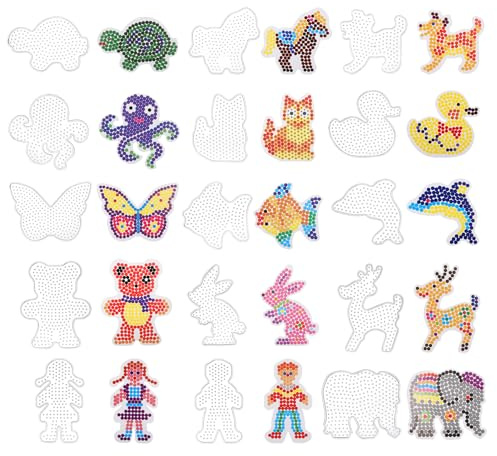 Zocipro 15-Piece Fuse Bead Boards with 5mm Clear Animal Shape Pegboards, Pattern Template Cards, Ironing Bead Pin Plates for Kids & Adults DIY Handcraft
