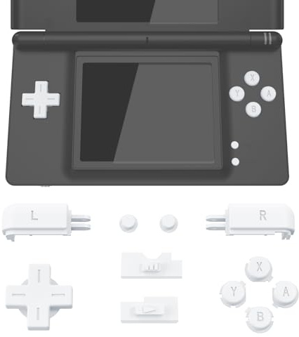 eXtremeRate Boutons de Remplacement pour Nintendo DS Lite Console Portable, Bouton D-pad ABXY Start Select RL Power Volume Keys pour NDSL, Console Portable NON INCLUSE, Blanc