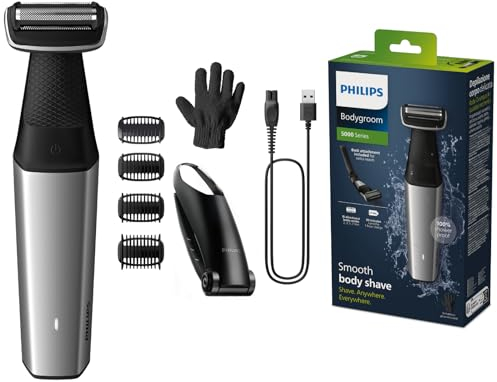 Philips Bodygroom Series 5000 Rifinitore per inguine e corpo impermeabile, rasatura precisa e confortevole, cura del corpo completa (compresa la schiena), 60 minuti di autonomia, modello BG5021/16