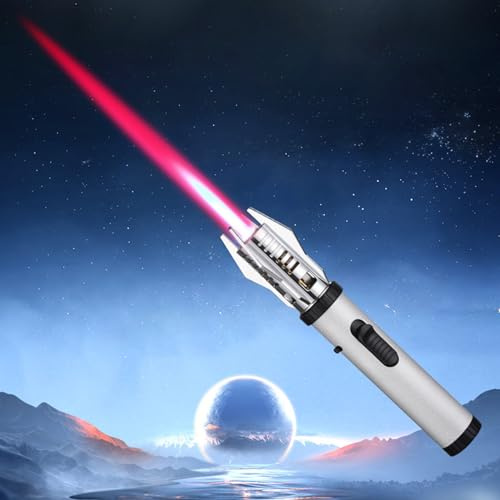 BAOFU Bright Fire Lightsaber Lighter - Metal Flameless Multifunctional Butane Torch, Large Fire Windproof Blue Flame for Kitchen Cooking Outdoor Camping (Silver)
