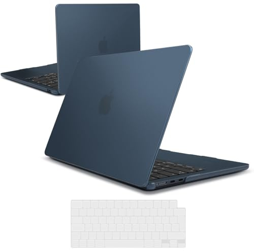 iNeseon Hülle Kompatibel mit 2023 2024 2025 MacBook Air 15 M4 A3241 M3 A3114 M2 A2941, Schutzhülle Hartschale Case Kunststoff + EU Tastaturschutz für MacBook Air 15, Matt Mitternacht