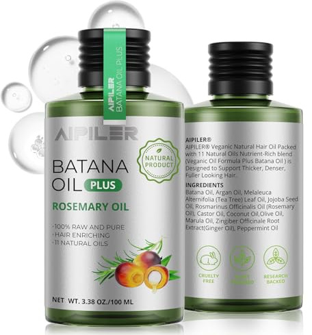 Batana Oil with Rosemary for Hair Growth: Vegan Natural Hair Oils - Nourish Hair Eyelashes Eyebrows Beard and Mustache - 100% Raw Castor Coconut Tea Tree Peppermint Ginger Jojoba and Argan Oils 3.38oz