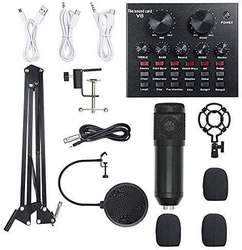 XRPOUXMTE Multi-Functional Live Sound Card and Microphone Kit Suspension Transmission Recording Condenser Microphone Set Vocal Microphones