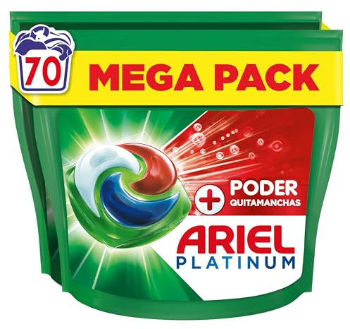 Ariel PODs Platinum, Detergente Líquido En Cápsulas + Poder Quitamanchas Cápsulas, 70 Lavados