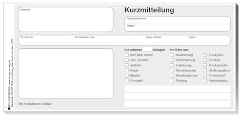 Kurzmitteilung - Block mit 50 vorgedruckten Blättern