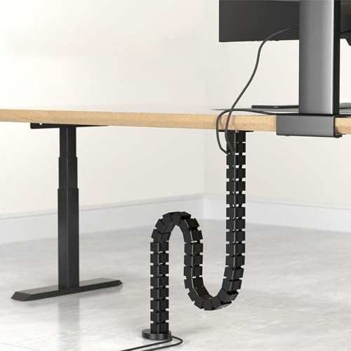 Kabelhanteringsset 130 cm för skrivbord – flexibel kabelorganiserare med slitsar | modulär design | inkl. monteringsmaterial | för PC, bildskärm och kontor (svart, PP-material)
