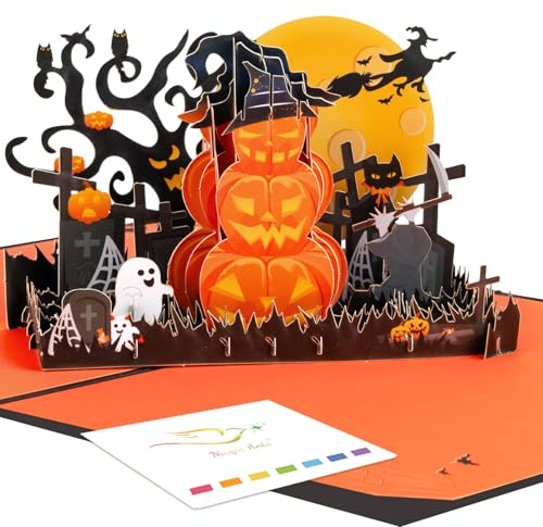 Biglietto pop-up di Halloween per bambini e adulti, con fantasmi e cimitero stregato di Jack-O'-Lantern in 3D, biglietto di auguri spettrale con busta, divertente regalo di Halloween