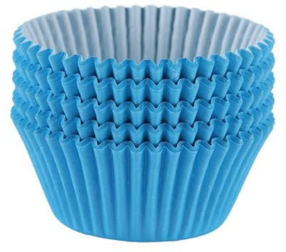 Mini pirottini per cupcake rotondi da 100 pezzi, pirottini per muffin, per uso alimentare, carta patinata in PE, caffè, blu, bianco, rosa, opzionale, per feste in casa, matrimoni, (Blu)