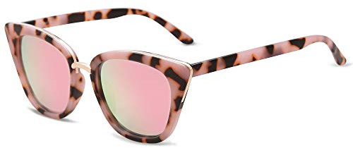 SOJOS Retro Vintage Kattögon Solglasögon Fyrkantig Kvinnor SJ2052 med Rosa Sköldpaddsram/Rosa Lins
