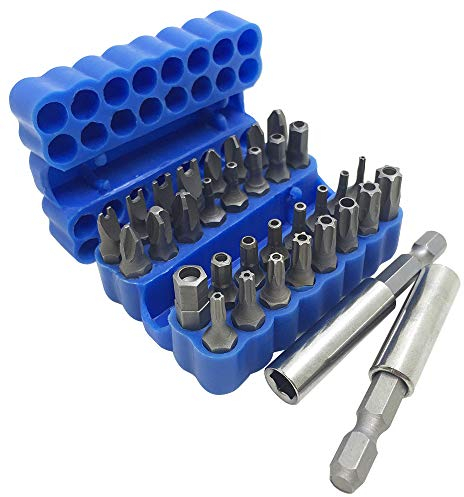 FineGood Juego de 34 puntas de destornillador con soporte magnético para puntas de extensión, llave dinamométrica SAE de seguridad antimanipulación métrica