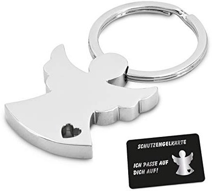 ZWEN Schutzengel Schlüsselanhänger mit Geschenkbox + Schutzengelkarte | Edler Schutzengel Glücksbringer in silber glänzend als Talisman für Autofahrer, Partner & Kinder