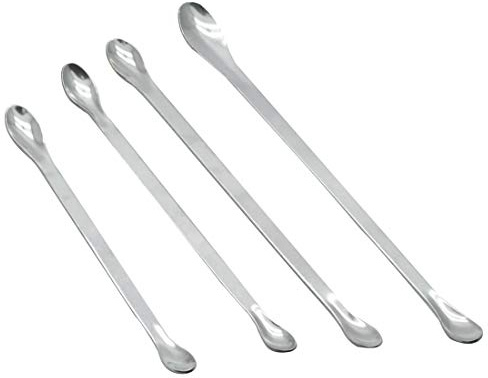 Sscon 4 espátulas de laboratorio de acero inoxidable con cabezal de cuchara doble de 16 cm, 18 cm, 20 cm, 22 cm