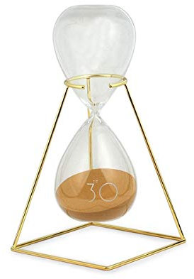 Sablier en Verre Durée 30 Min. Modèle décoratif original, Couleur Doré, H 27 cm