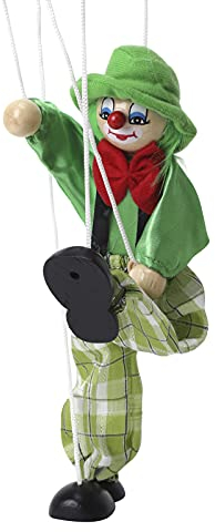 FakeFace Clown Marionette Puppe Pull String Spielzeug Clown Spiel Holz Marionette für Kinder Puppet Spielzeug für Kinder Weihnachten Halloween Geburtstage Geschenk (Grün)