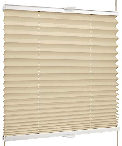 SchattenFreude Basic Klemmfix-Plissee für Fenster | Mit Klemm-Haltern | Ohne Bohren | Beige, Breite: 75cm x Höhe: 130cm