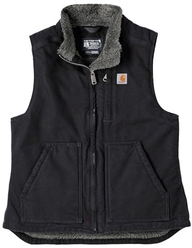Carhartt Women's Loose Fit Washed Duck Sherpa-Lined Mock Vest, Black, Extra Small