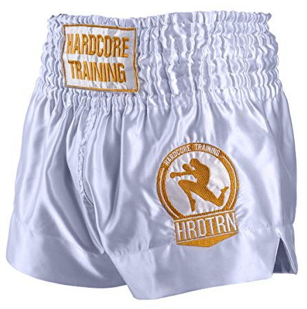 Hardcore Training Classic Muay Thai Shorts Män Thaiboxning Kickboxning Boxning MMA Kamp Sparring (DE/NL/SE/PL, Alfa, 4XL, Regelbunden, Regelbunden, White White)
