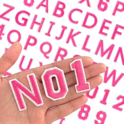 Harsgs Aufnäher zum Aufbügeln mit Buchstaben A–Z, Zahlen 0–9, Applikation für Kleidung, Kleid, Hut, Jeans, DIY-Zubehör, Rosa, 72 Stück