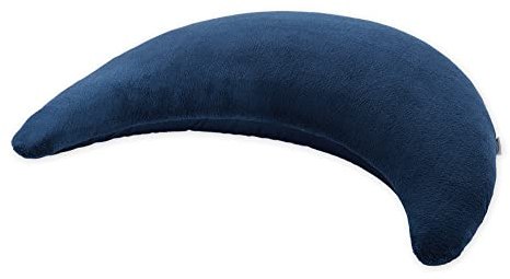 Theraline Plüschmond Stillkissen, Kopfkissen und Nackenkissen mit Perlen ergonomisches Kissen zum Stillen, Schlafen und Lesen, Stillmond mit Plüsch, Mondkissen waschbar bis 40°C Farbe: Dunkelblau