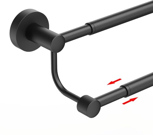 BESy Porte Serviette Double Extensible 41,9-72,1 cm, Support Mural en Acier Inoxydable SUS304, Barre Porte-Serviette, Range-Serviettes pour Salle de Bain ou Cuisine, Noir Mat
