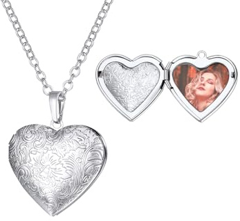 U7 Damen Medaillon zum Öffnen für Bilder personalisiert Foto Text Herzanhänger Rose/Punkte/Streifen/Blumen Muster Halskette Amulett Modeschmuck für Frauen Mädchen