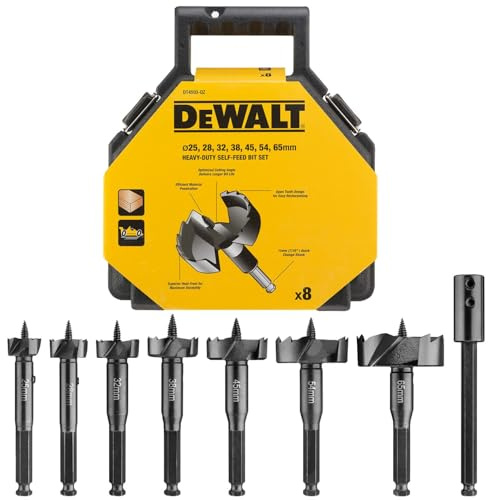DeWalt DT4593 - Set di 8 punte per trapano a coclea Forstner per legno, 25 mm - 65 mm