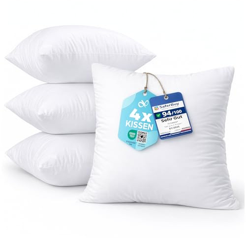 Flowen Cuscini per Divano 40x40 Imbottitura Cuscini 4 pezzi Interno Decorativi Quadrati Morbidi con Federe in Poliestere Bianca Anallergici Antiacaro Arredo Casa Salotto Letto