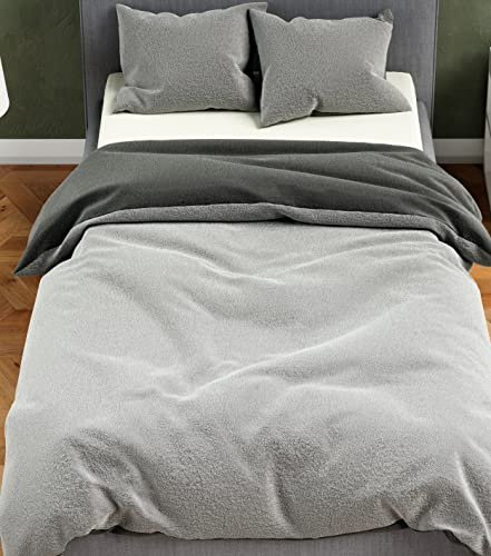 Leonado Vicenti Plüsch Teddy Bettwäsche 155x200 cm Cashmere-Touch 2teilig Garnitur Set Winter extrem warme Einfarbige Uni Garnitur kuschelig weich