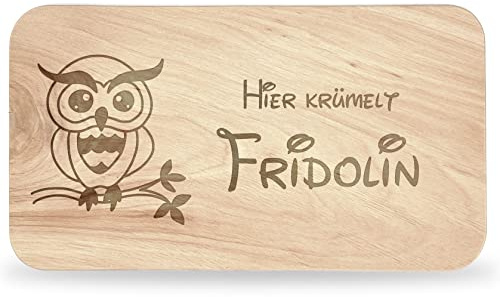 Frühstücksbrettchen Kinder - tolles Frühstücksbrettchen Holz mit Eule | Personalisieren, personalisierte Geschenke Kinder, Schneidebrett mit Gravur, Geschenk zur Taufe/Einschulung