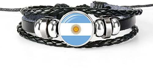 Braccialetto In Corda Per Maglieria - Bandiera Dell'Argentina Fatta A Mano Con Perline Con Corda,Bracciale In Pelle Pu Multistrato Con Gemma Di Vetro,Bracciale Steam Punk Regolabile Con Gioco Del
