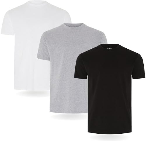 Camiseta FM London paquete de 3/5 para hombre - Camisetas de peso premium con diseño ligeramente ajustado, Negro, Gris, Blanco (Pack de 3), XXL