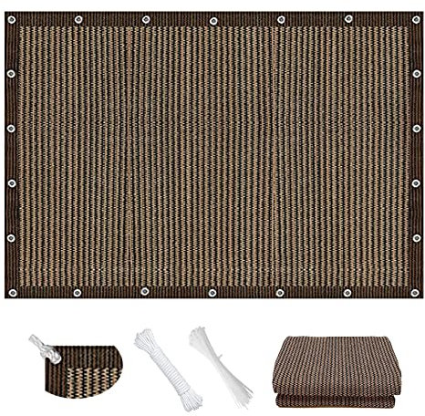 Voile d'ombrage 2.2 x 7 m Respirant Perméable Filet dombrage Rectangle avec Serre-Cables pour Extérieur/Terrasse/Jardin, ‎Marron A