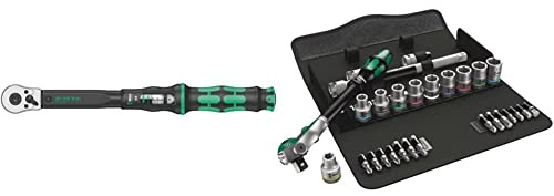Wera Click Torque C 2 Adjustable Torque Wrench, 1/2 Square Drive, 20-100 Nm, 05075621001 & 8100 SC 6 Zyklop Speed 1/2 Multifunction Ratchet & Socket Set, Metric, 28pc, 05004076001